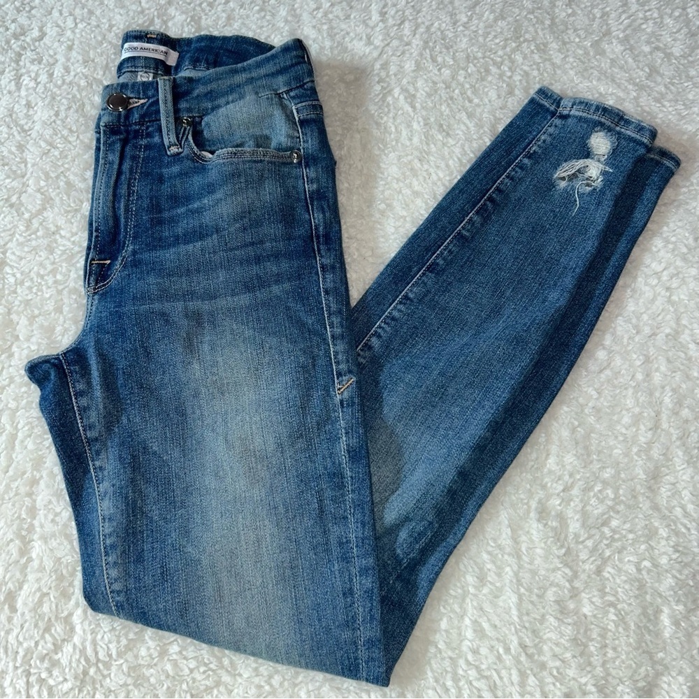 Good American Dark Blue Faded Skinny Jeans